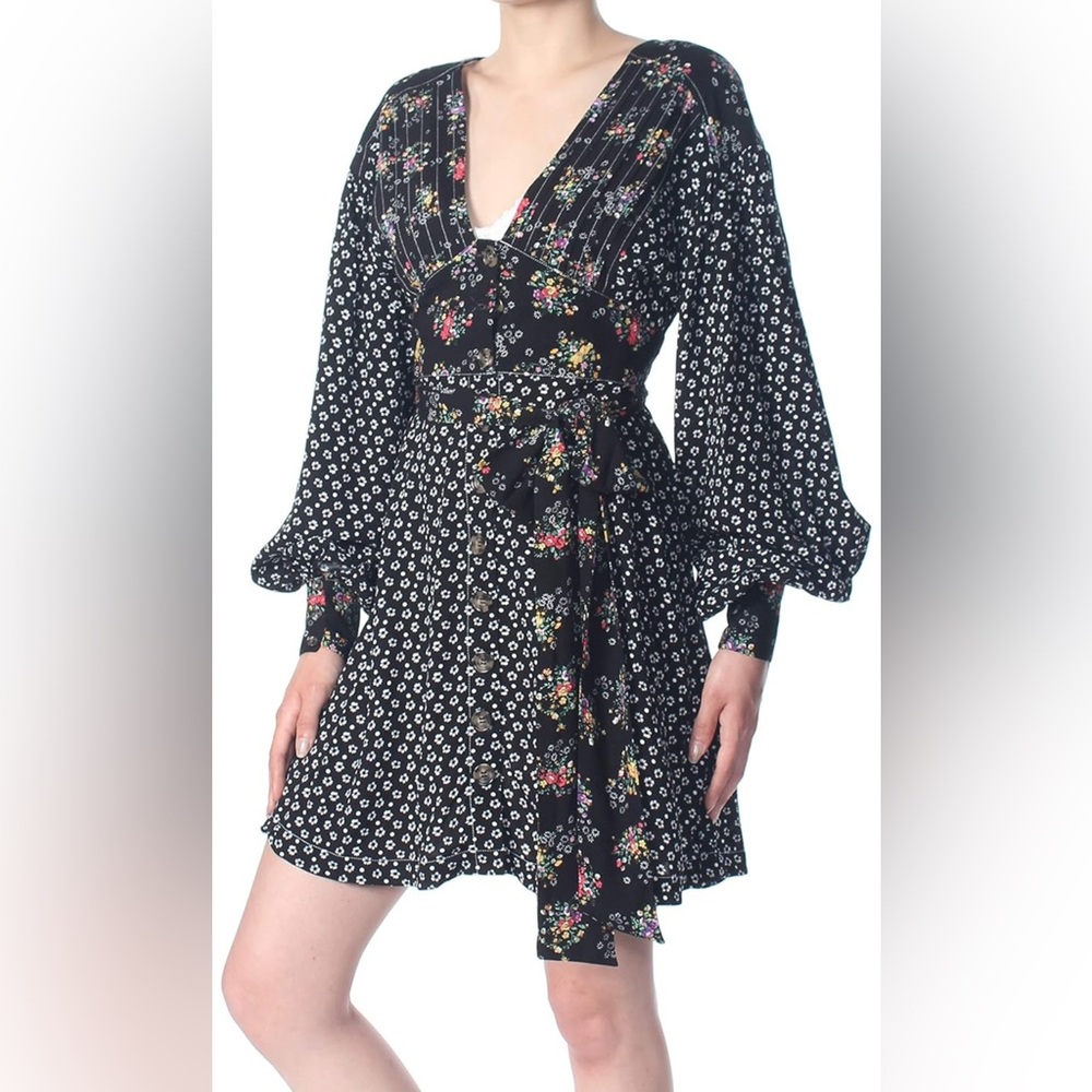 Free People Womens Wonderland Printed A-Line Mini Dress Color Black Size X-Small